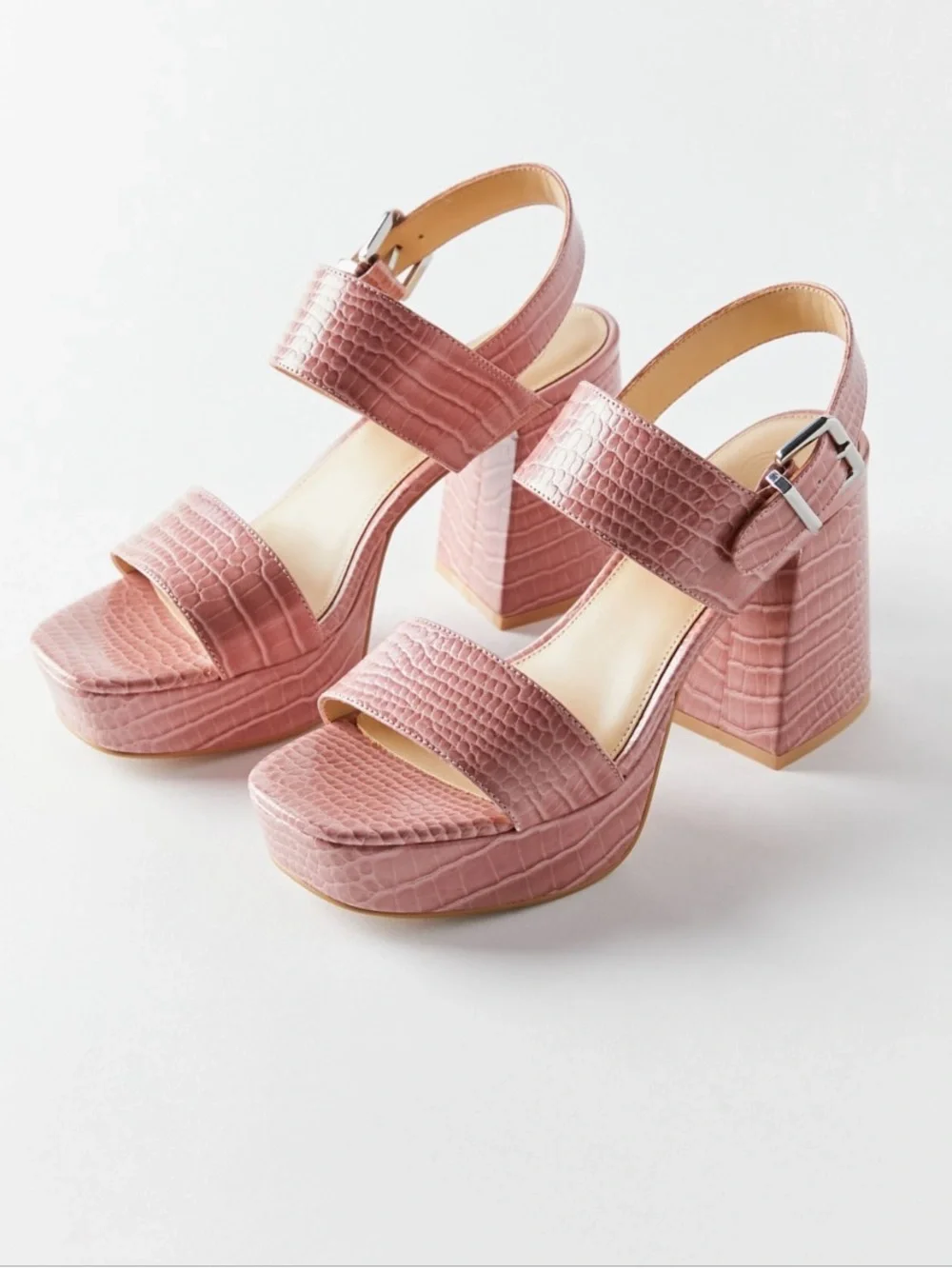 Urban Outfitters Pink Rachel Croc Strappy Platform Heel Shoes Size 6